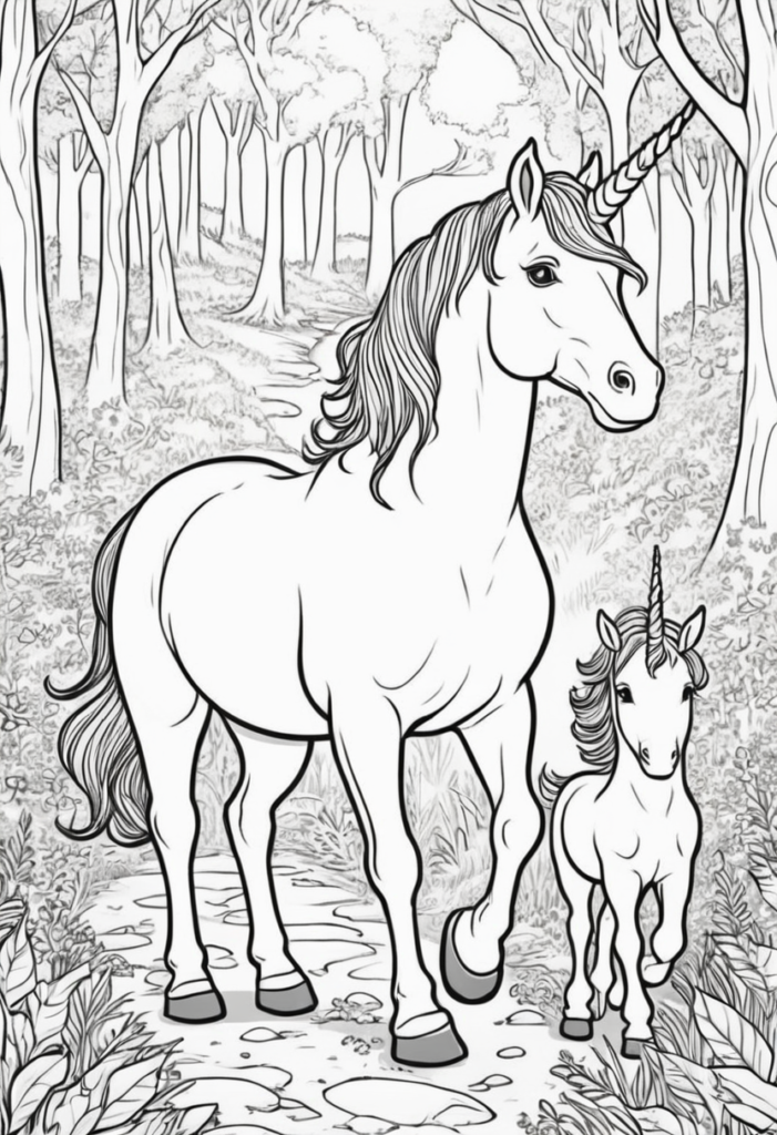 Mother and Baby Unicorn Coloring Page