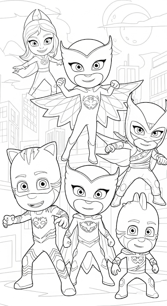 PJ Masks Characters Free Printable Coloring Page