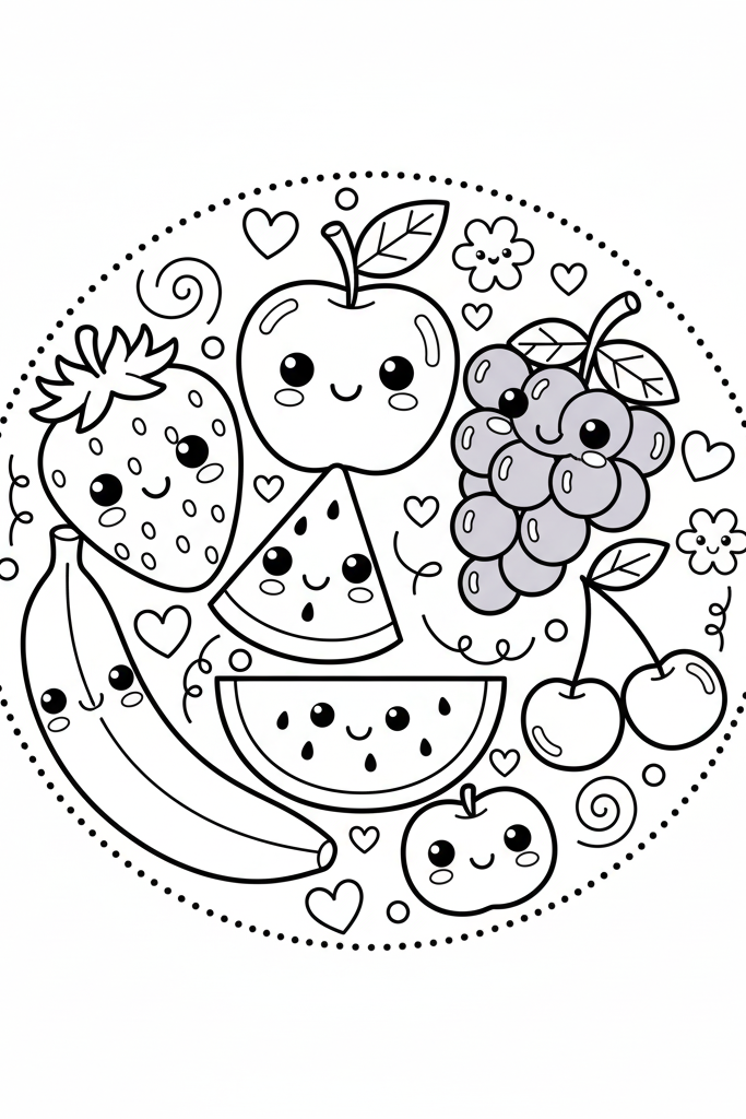 Mixed Fruits Coloring Page