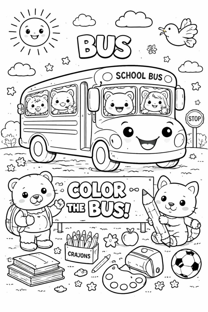 Kids Love Bus Coloring Pages