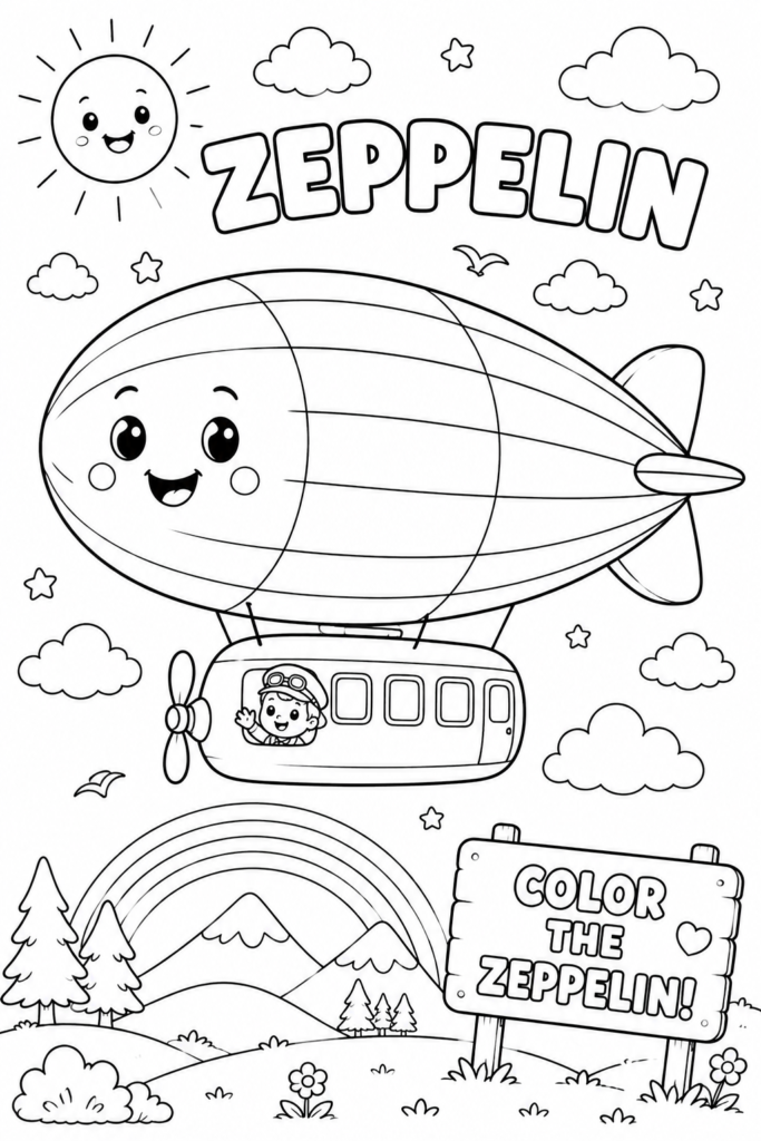 Zeppelin Coloring Pages for Preschool and Kindergarten